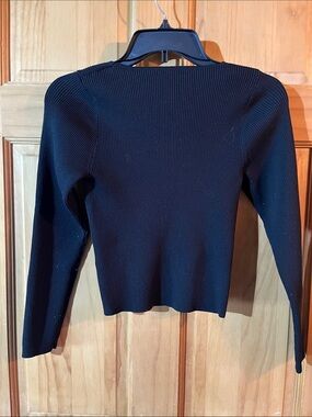 Ribbed Long Sleeve Black Knit Top